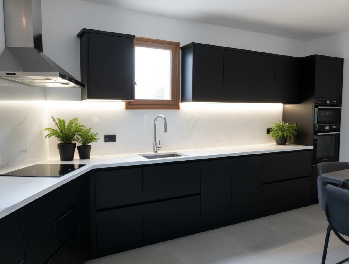 Après Cuisine modernisée par IA – transformation lumineuse et élégante.
